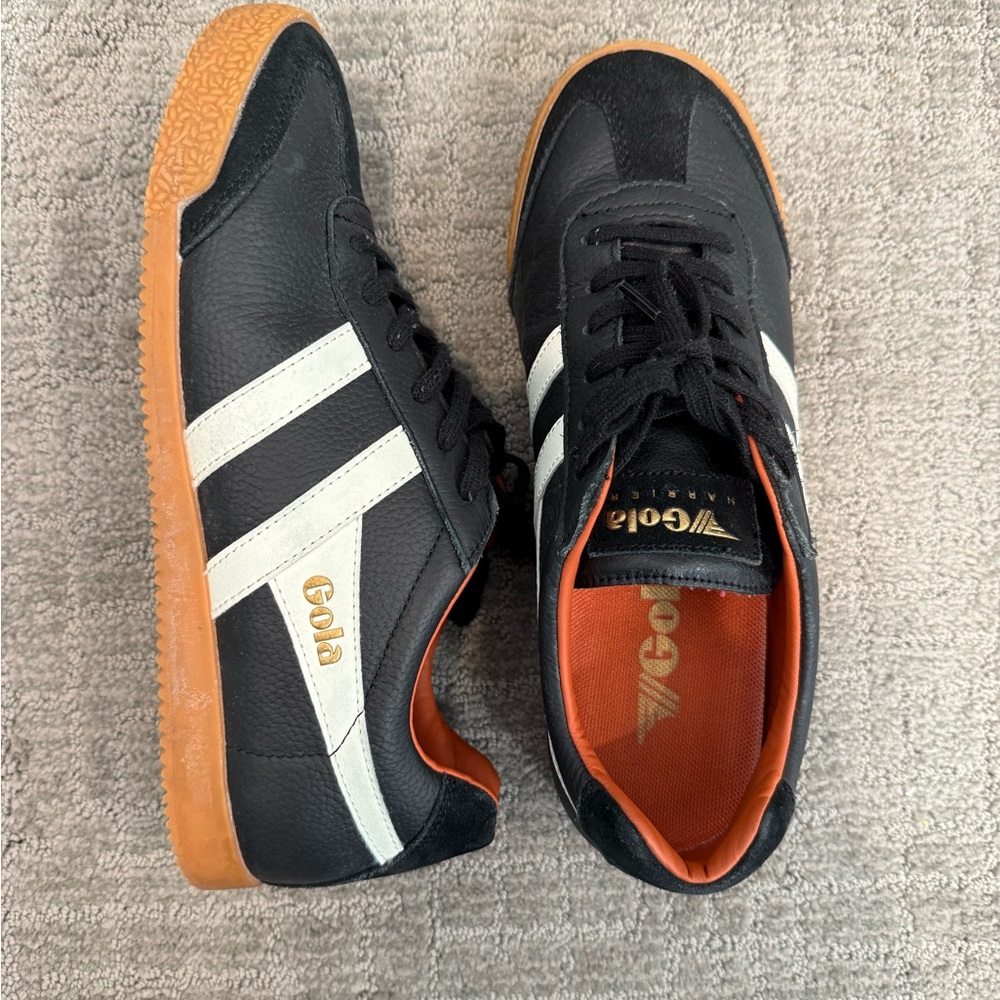 Gola Men's Harrier Leather Black and White Sneakers size 8 gum sole